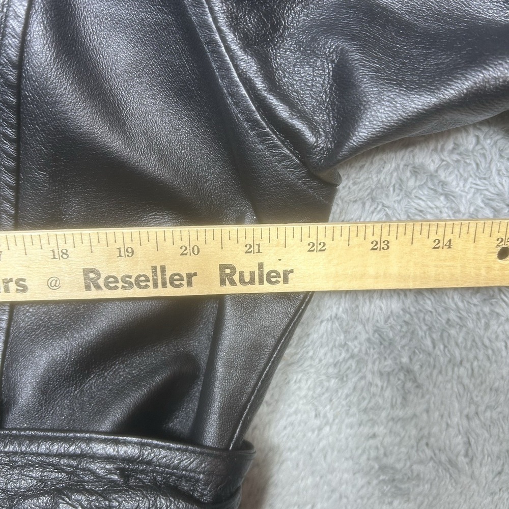 Vintage Passports Jacket Womens L Black Leather Biker Motorcycle Belted Mid Leng - Picture 9 of 11